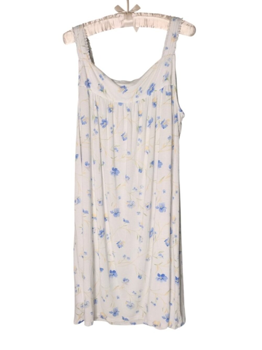 Eileen West Knit Floral Modal Nightgown L Sleeveless Lace Trim Cottagecore - Picture 3 of 6